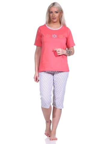 NORMANN Schlafanzug Capri Pyjama BlümchenMuster und Caprihose - 74528 in rot