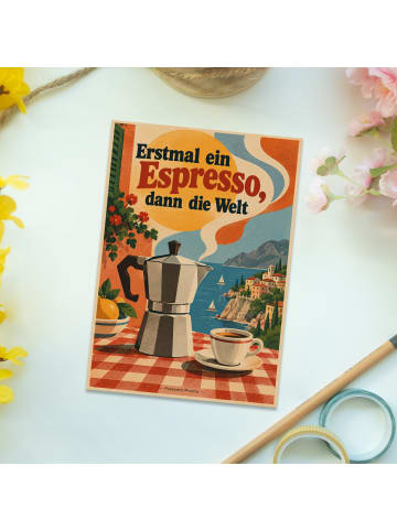 Mr. & Mrs. Panda Grußkarte Mokkakanne retro Design mit Spruch in Weiß