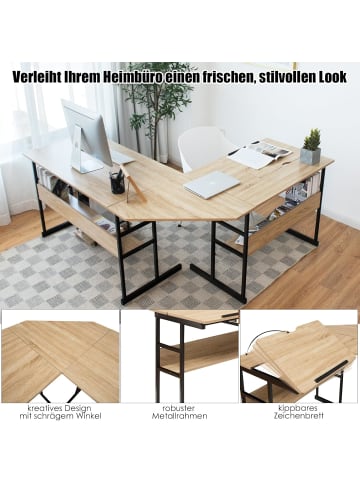 COSTWAY Schreibtisch L-förmig 170 cm in Beige