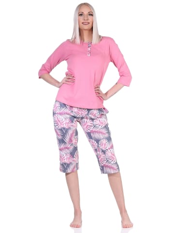 NORMANN Wunderba kurzarm Pyjama Caprihose floralem print in pink