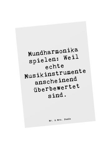Mr. & Mrs. Panda Postkarte Spruch Mundharmonika Freude mit Spruch in Weiß
