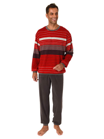 NORMANN Frottee Schlafanzug Pyjama langarm Bündchen StreifenLook - 75432 in rot