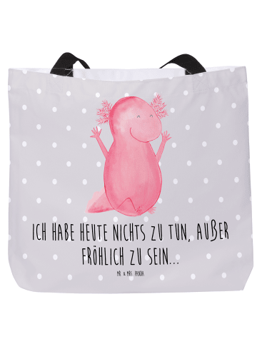 Mr. & Mrs. Panda Strandtasche Axolotl Hurra mit Spruch in Grau Pastell