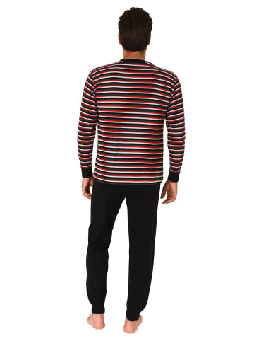 NORMANN langarm Schlafanzug Bündchen Pyjama Streifen - 83097 in schwarz