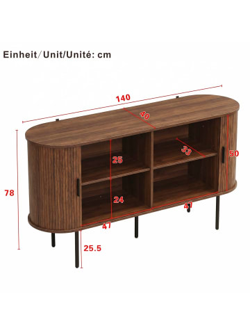 ABRIHOME Sideboard in Walnuss mit Rolljalousie Türen Eisenbeinen 120x40x75 cm