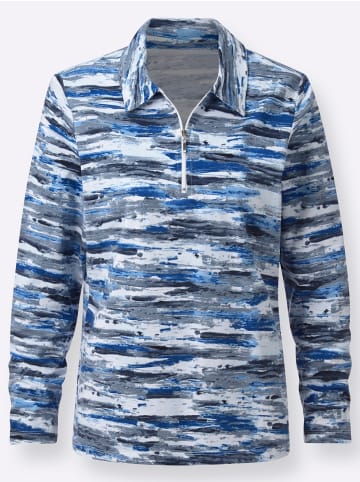 WITT WEIDEN Poloshirt in mittelblau-gemustert