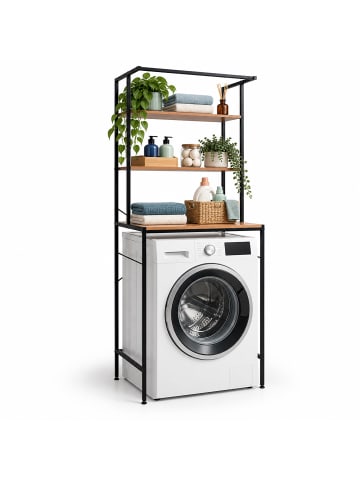 relaxdays Waschmaschinenschrank in Natur/ Schwarz - (B)66 x (H)161 x (T)40 cm