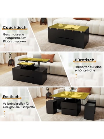 COSTWAY Couchtisch Esszimmertisch Höhenverstellbar mit 4 Hockern in Schwarz