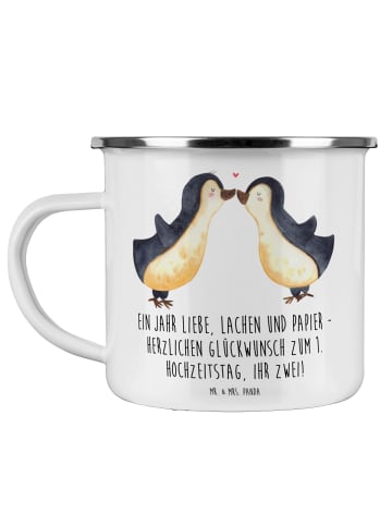 Mr. & Mrs. Panda Emaille Tasse 1. Hochzeitstag Papierhochzeit mi... in Weiß