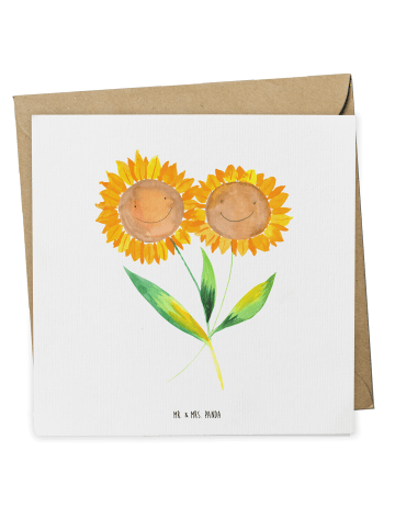 Mr. & Mrs. Panda Einladungskarte Blume Sonnenblume ohne Spruch in Weiß