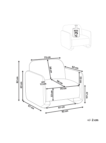 Beliani Sessel SALAND in Weiß - (W) 92 x (H) 82 x (L) 82 cm