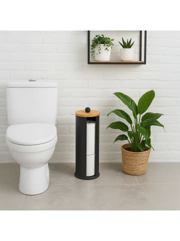 relaxdays Toilettenpapier Aufbewahrung in Schwarz/ Natur - (H)49 x Ø 14,5 cm