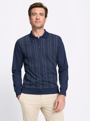 WITT WEIDEN Langarm-Poloshirt in dunkelblau-gestreift