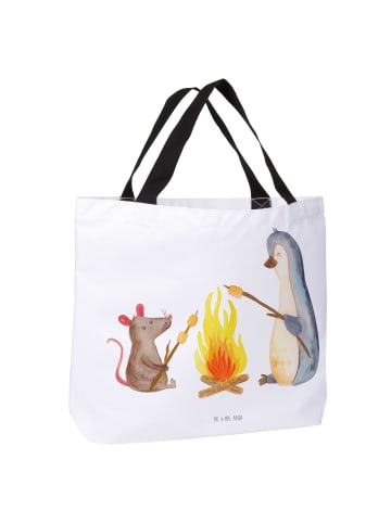 Mr. & Mrs. Panda Tasche Pinguin Lagerfeuer ohne Spruch in Weiß