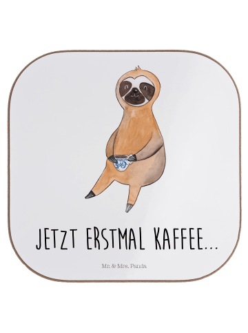 Mr. & Mrs. Panda Untersetzer Faultier Kaffee mit Spruch in Weiß