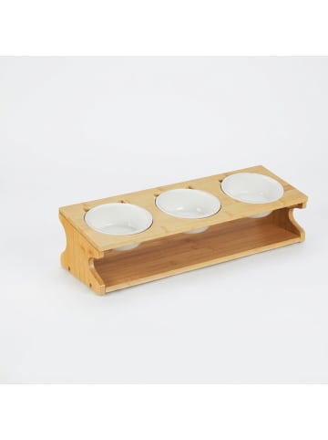 relaxdays Katzen Futterstation in Natur/ Weiß - (B)51 x (H)13,5 x (T)17,5 cm