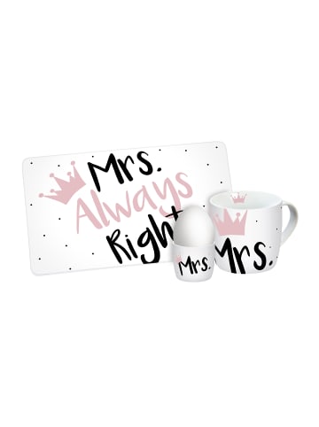 Geda Labels Frühstücksset Mrs. Always Right 3-teilig in Weiß - 24x9,8x14,5cm