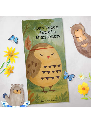 Mr. & Mrs. Panda sporthandtuch Eule Federschmuck Design mit Spruch in Weiß