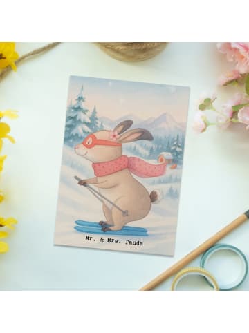 Mr. & Mrs. Panda Postkarte Hase Skifahren Design ohne Spruch in Weiß
