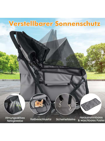 COSTWAY Hundewagen Doppel Hundebuggy faltbar in Grau