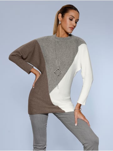 creation L Modal-Viskose-Mix-Pullover in steingrau-ecru-gemustert