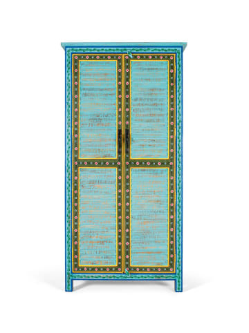 Giner y Colomer Kleiderschrank aus Mangoholz mit handgefertigtem Design 2 m hoch in Blue