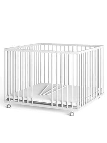 Sämann Sämann Laufgitter mit Schlupfsprossen - weiß mit Matratze