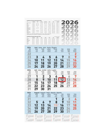 BRUNNEN 3-Monatskalender Wandkalender 30x56cm einteilig 2026