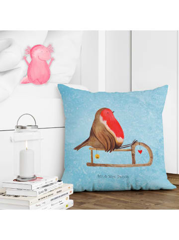 Mr. & Mrs. Panda 40x40 Kissen Rotkehlchen Schlitten ohne Spruch in Eisblau
