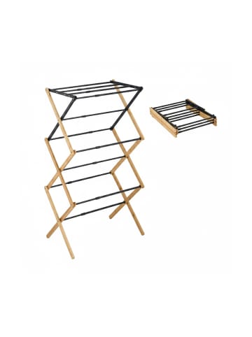 relaxdays Wäscheständer in Schwarz/ Natur - (B)75 x (H)105 x (T)37 cm