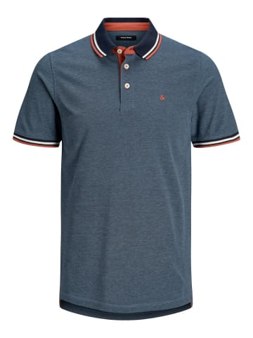 Jack & Jones Polo Shirt JJEPAULOS Sommer Hemd Kragen Pique Cotton in Blau