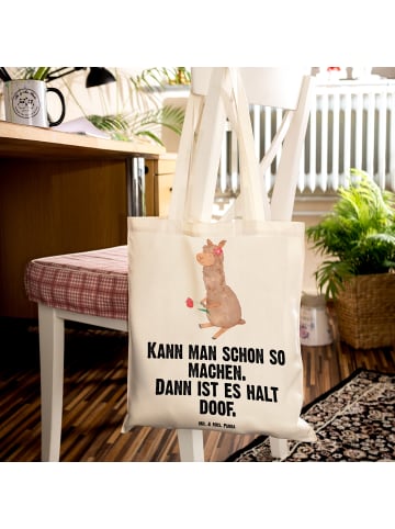 Mr. & Mrs. Panda Shopping Tasche Alpaka Blume mit Spruch in Creme