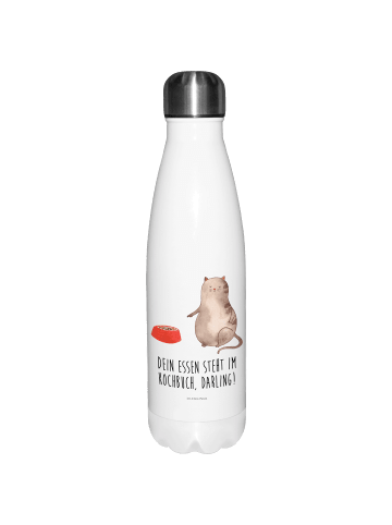 Mr. & Mrs. Panda Edelstahl Thermosflasche Katze Fressen mit Spruch in Weiß