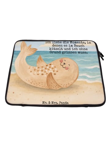 Mr. & Mrs. Panda Laptop Tasche Robbe Liegen Design mit Spruch in Weiß
