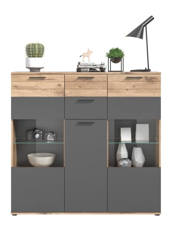 Inn.Furn Highboard Eiche, grau 140 cm, Schrank mit Soft-Close, Wohn- und Esszimmermöbel