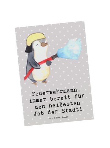 Mr. & Mrs. Panda Wanddeko Feuerwehrmann Held mit Spruch in Grau Pastell