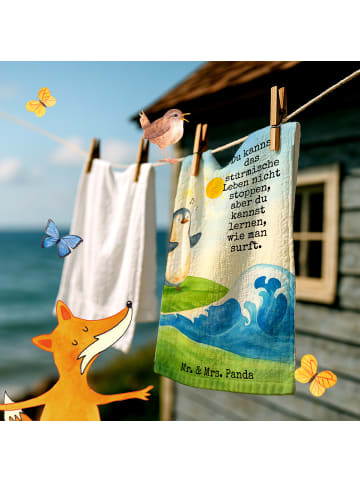 Mr. & Mrs. Panda Handtuch Pinguin Surfer Design mit Spruch in Weiß