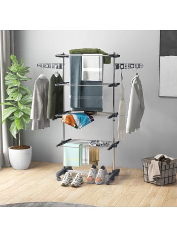 HOMCOM Wäscheständer-142L x 55B x 172H cm-Grau