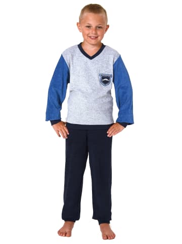 NORMANN Frottee Pyjama langarm Schlafanzug Bündchen - 65474 in navy