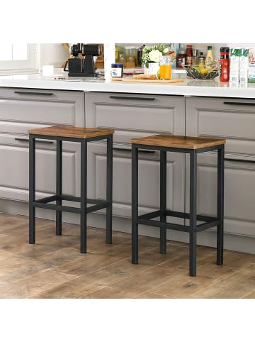 home24 Barhocker Proisy (2er-Set) in Eiche Rustikal Dekor / Schwarz