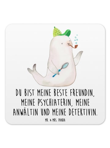 Mr. & Mrs. Panda Untersetzer für Gläser Robbe Sherlock mit Spruch in Weiß