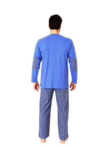 NORMANN Schlafanzug Pyjama lang Flanell Hose - 67426 in blau
