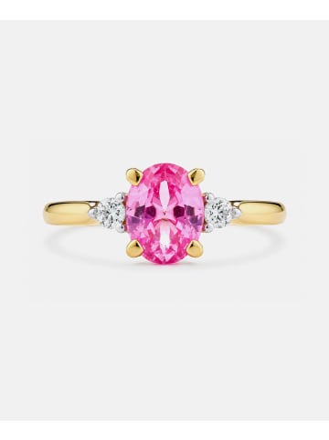 Diamant L'éternel Ring, mit synth. Saphir, 375 Gelbgold