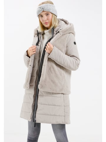 MANISA Steppmantel mit Webpelzweste in hell-beige