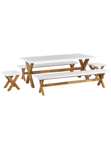 Beliani 5-tlg Gartentisch Set OLBIA in Weiß/Heller Holzfarbton