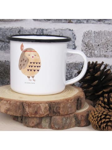 Mr. & Mrs. Panda XL Emaille Tasse Eule Federschmuck ohne Spruch in Weiß