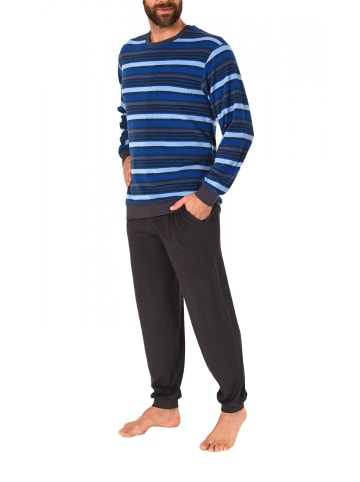 NORMANN Frottee Pyjama lang Bündchen - 18589 in blau