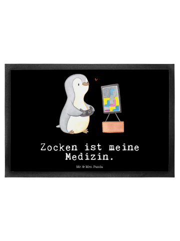Mr. & Mrs. Panda Fußmatte außen Pinguin Zocken mit Spruch in Schwarz
