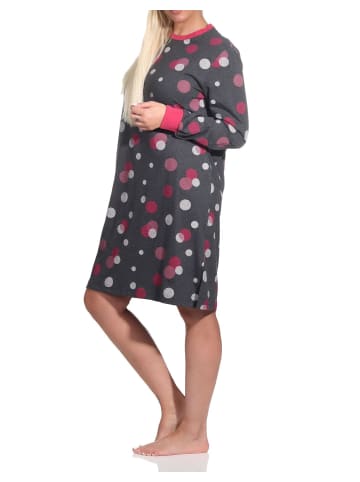 NORMANN langarm Nachthemd Bündchen Punkte Tupfen Look - 76216 in rot