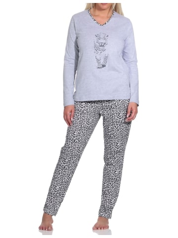 NORMANN Langarm Pyjama Schlafanzug Hose AnimalprintLook - 78557 in grau